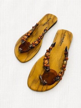 River Island Brown Beaded Toe-Post Sandals